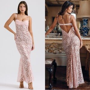 HOUSE OF CB 'Azzurra' Rose Pink Lace Godet Gown